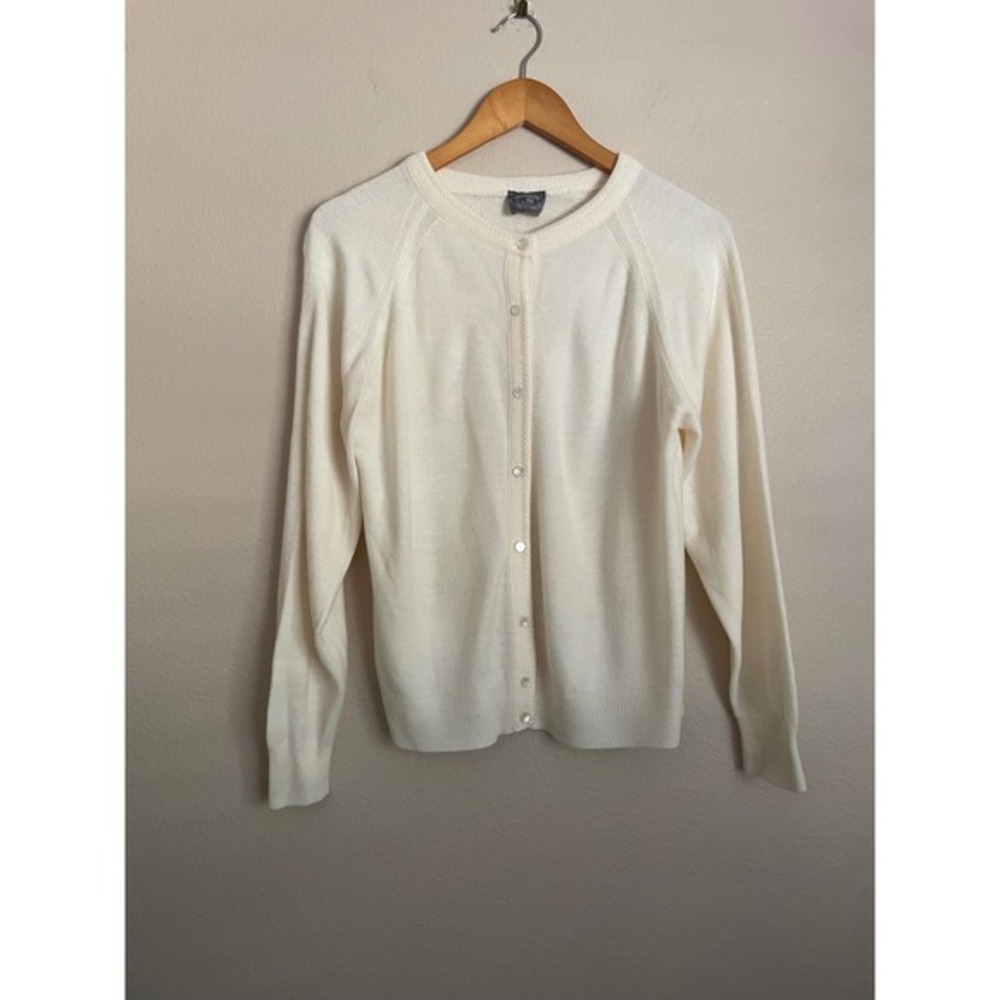 Vintage 90s Cream Button‎ Front Cardigan Sweater Cottage Coquette Parisian Large